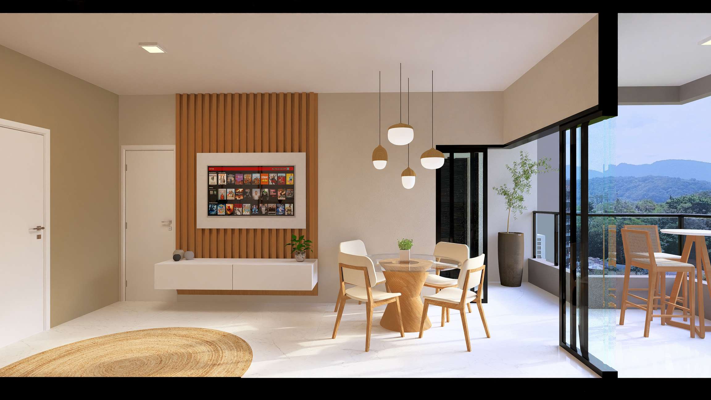 Sala integrada com varanda - unidade Residencial Sardenha